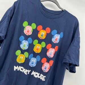 Disney Mickey Mouse T Shirt XXL Graphic Print Colorful‎ Faces Navy Blue